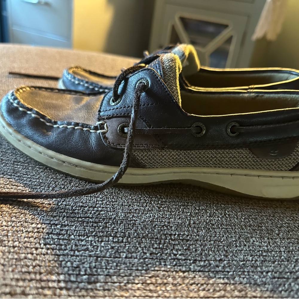 Sperry Brown Leather and Canvas Boat Shoes with Cream Sole